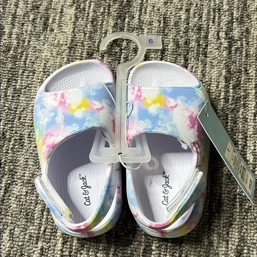 Cat & Jack  Kids Purple Glitter and Colorful Tie-Dye bundle Slippers Size 6